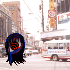 a strange eye creature in a realistic street