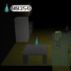 a strange figure standing in a house. it has collected 356 of something