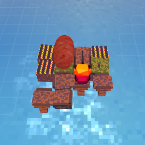 a man holds a fork surrounded by a sausage and grills on an island