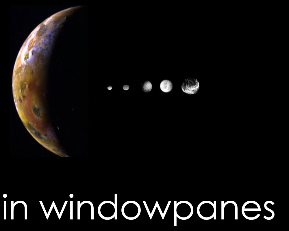 "in windowpanes" with a row of planets