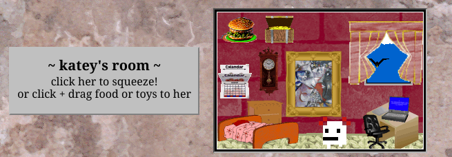 kateys room minigame on bagenzos house: click her to squeeze, or click/drag to send food or toys to her