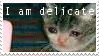 a stamp of a crying cat with the text: i am delicate