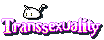 a small jelly creature with a unicorn horn dancing around the words 'transsexuality'